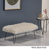 Binniker Faux Fur Bench with Hairpin Legs by Christopher Knight Home