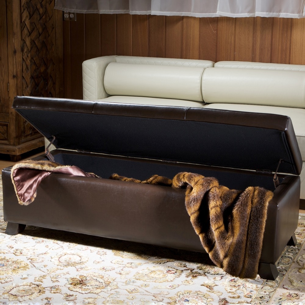 Brown Bonded Leather Storage Ottoman Bench by Christopher Knight Home