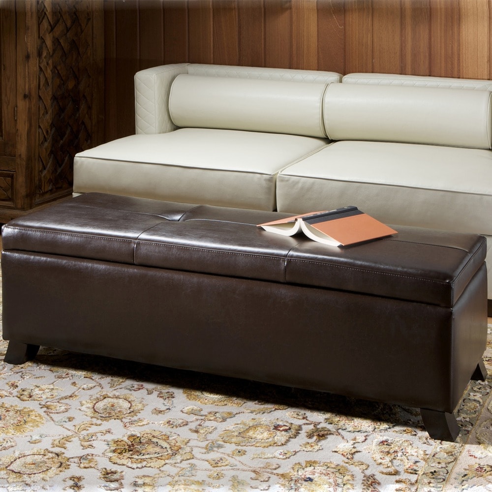 Brown Bonded Leather Storage Ottoman Bench by Christopher Knight Home