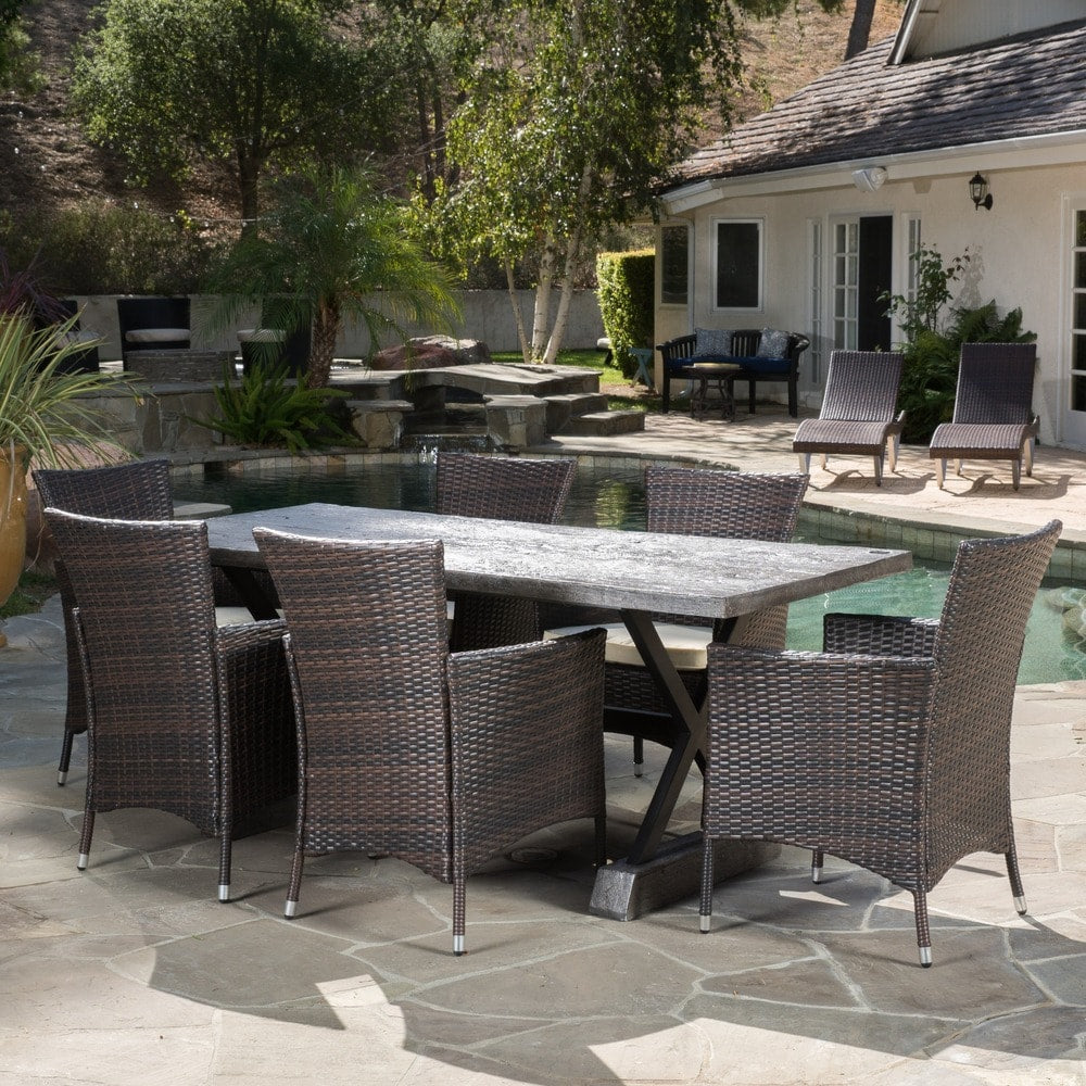 Numana Outdoor 7-pc. Lightweight Concrete Dining Set by Christopher Knight Home