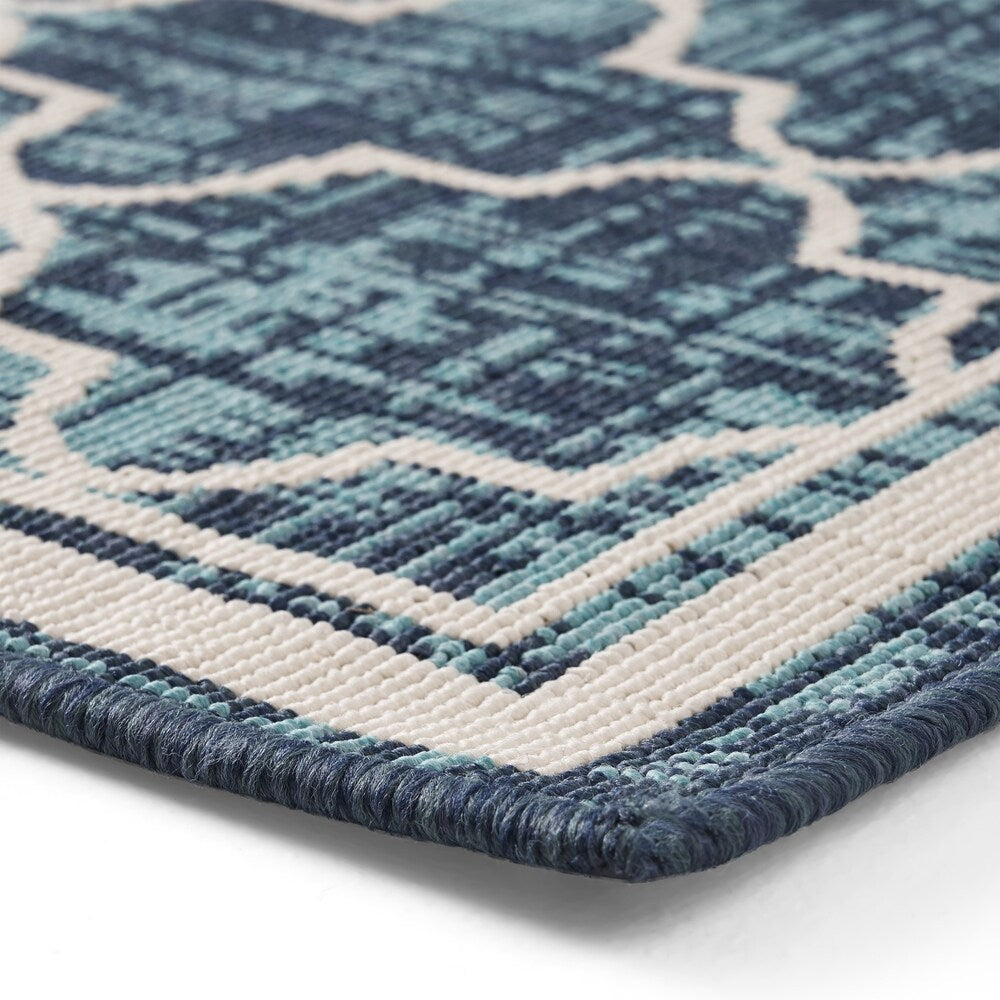 Coolidge Outdoor Trellis Area Rug, Blue and Ivory by Christopher Knight Home