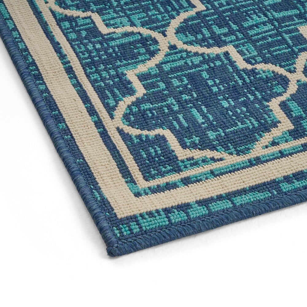 Coolidge Outdoor Trellis Area Rug, Blue and Ivory by Christopher Knight Home