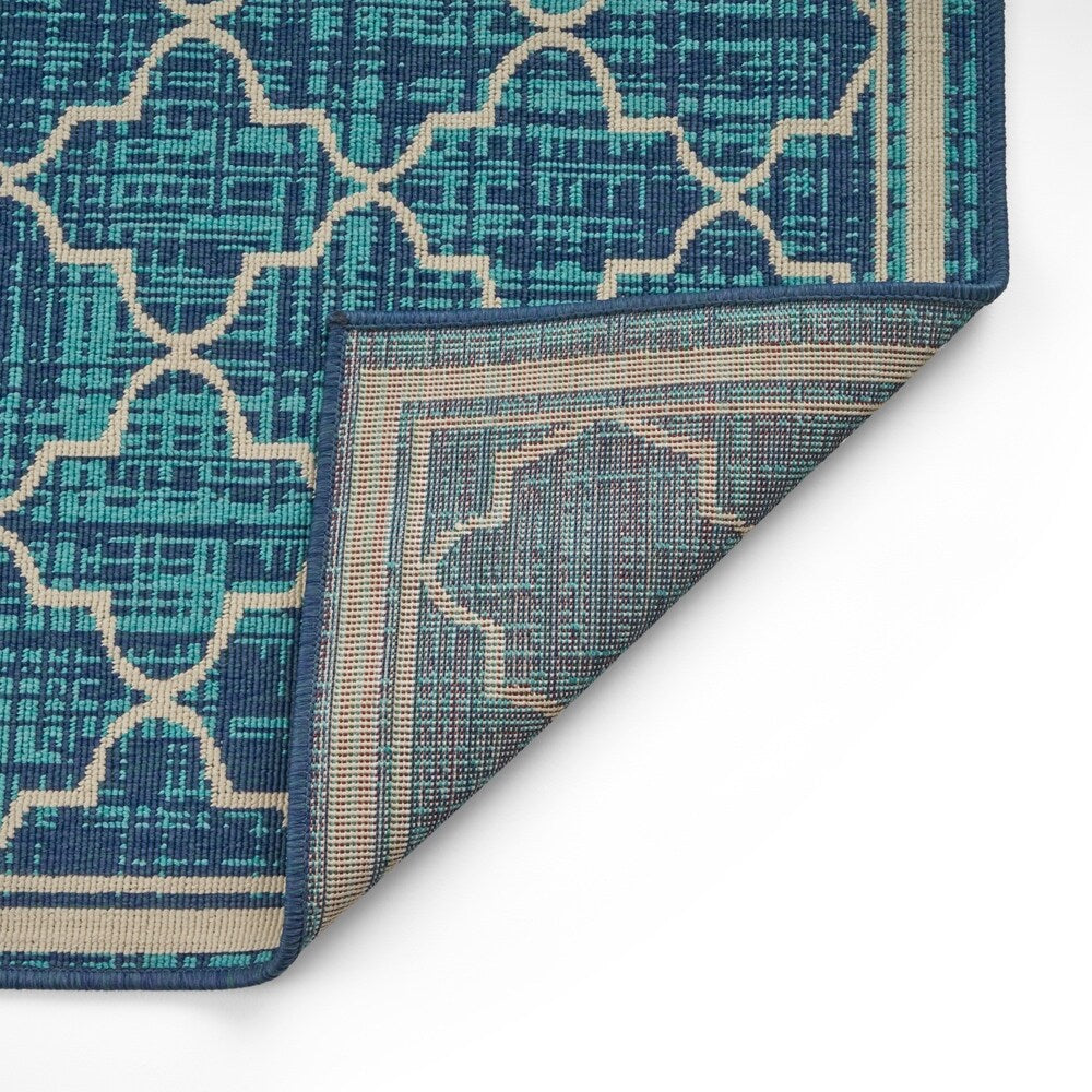 Coolidge Outdoor Trellis Area Rug, Blue and Ivory by Christopher Knight Home