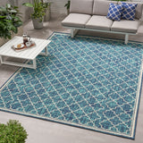 Coolidge Outdoor Trellis Area Rug, Blue and Ivory by Christopher Knight Home