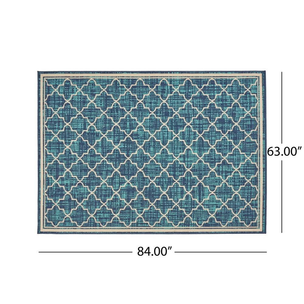 Coolidge Outdoor Trellis Area Rug, Blue and Ivory by Christopher Knight Home