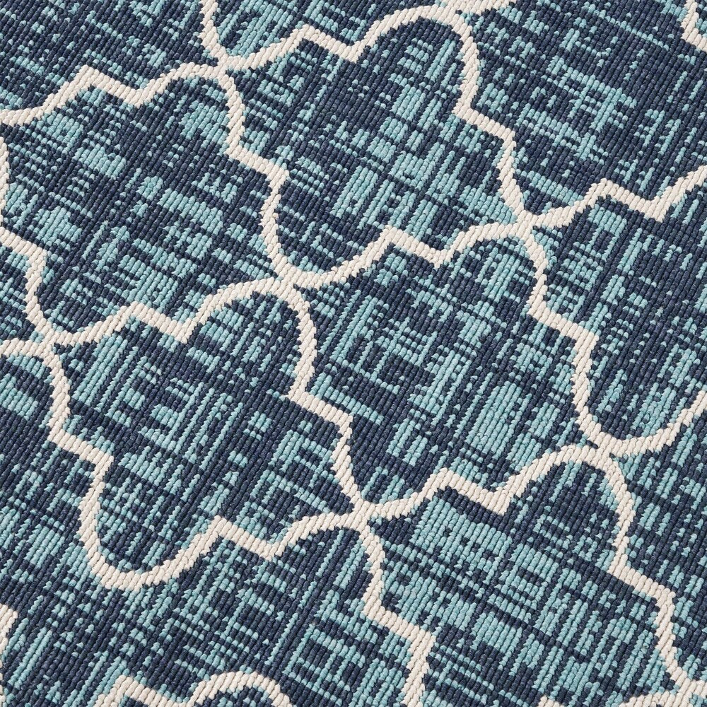 Coolidge Outdoor Trellis Area Rug, Blue and Ivory by Christopher Knight Home