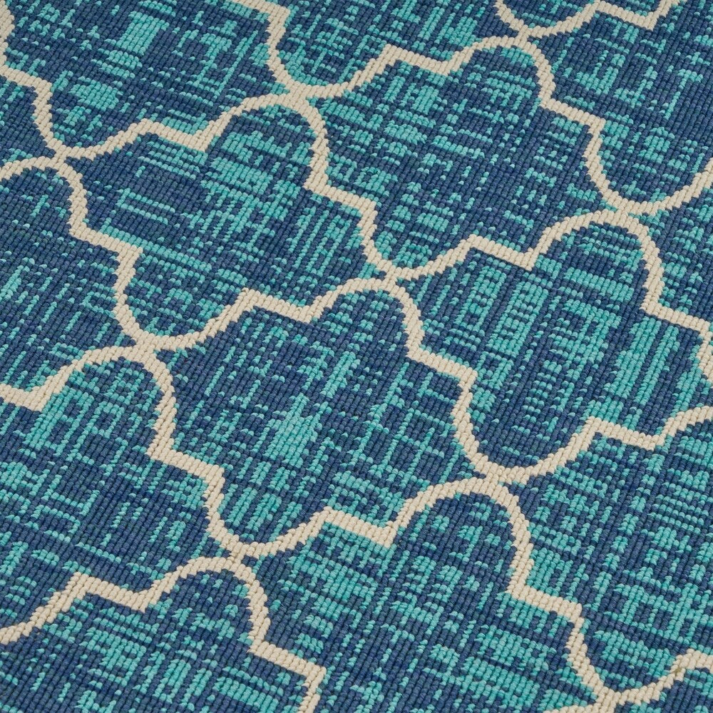 Coolidge Outdoor Trellis Area Rug, Blue and Ivory by Christopher Knight Home
