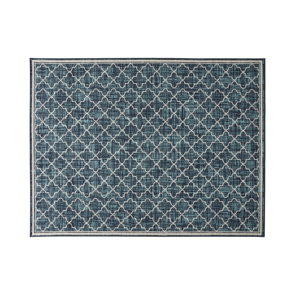 Coolidge Outdoor Trellis Area Rug, Blue and Ivory by Christopher Knight Home