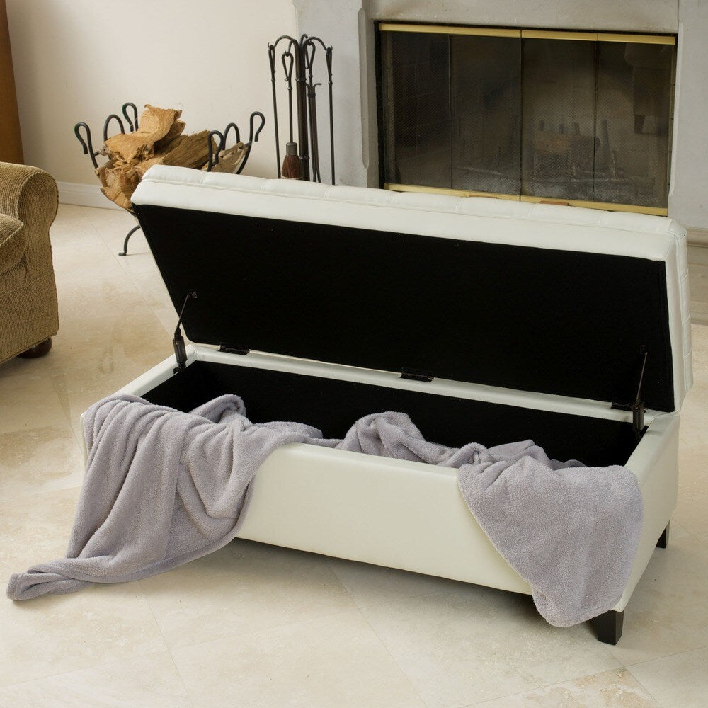 Hastings Tufted Ivory Leather Storage Ottoman by Christopher Knight Home