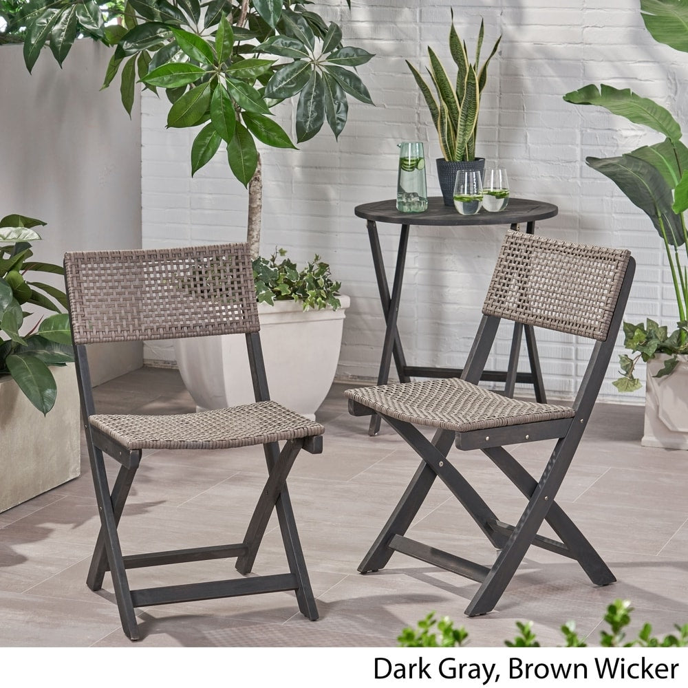 Hillside Outdoor Acacia Wood Foldable Bistro Chairs with Wicker Seating (Set of 2) by Christopher Knight Home
