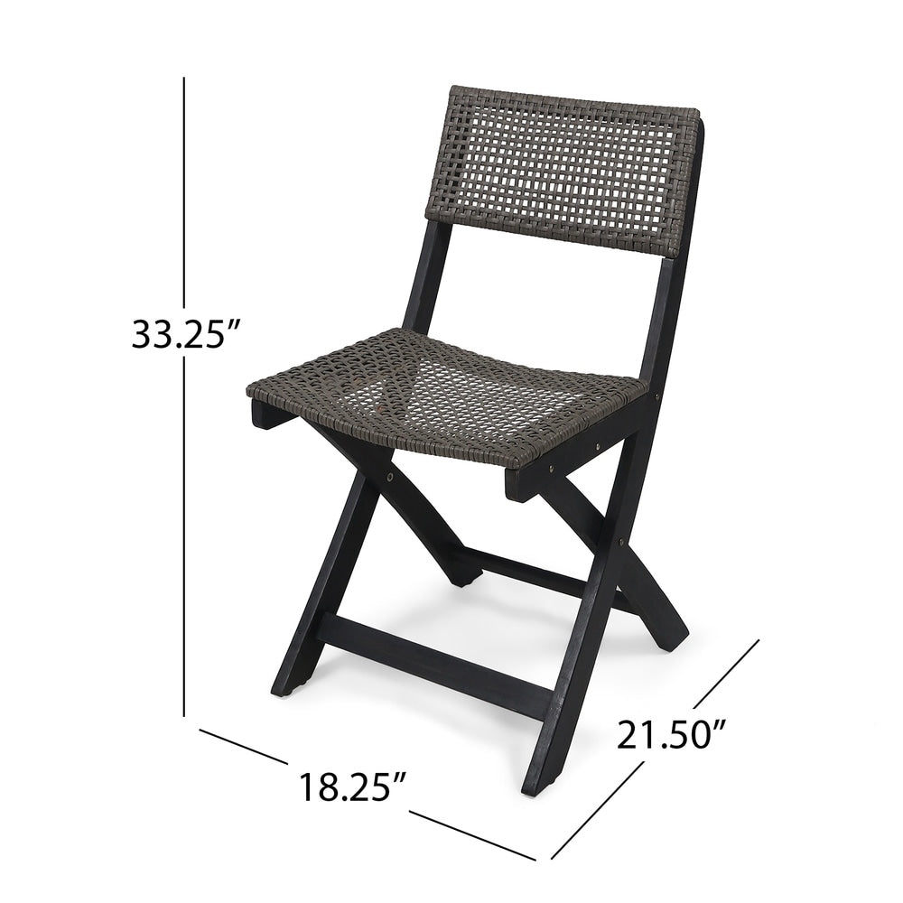 Hillside Outdoor Acacia Wood Foldable Bistro Chairs with Wicker Seating (Set of 2) by Christopher Knight Home