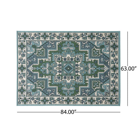 Houston Outdoor Oriental Area Rug, Ivory and Blue by Christopher Knight Home