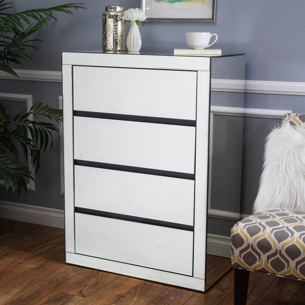 Lada Hardwood 3-drawer Mirrored Cabinet by Christopher Knight Home