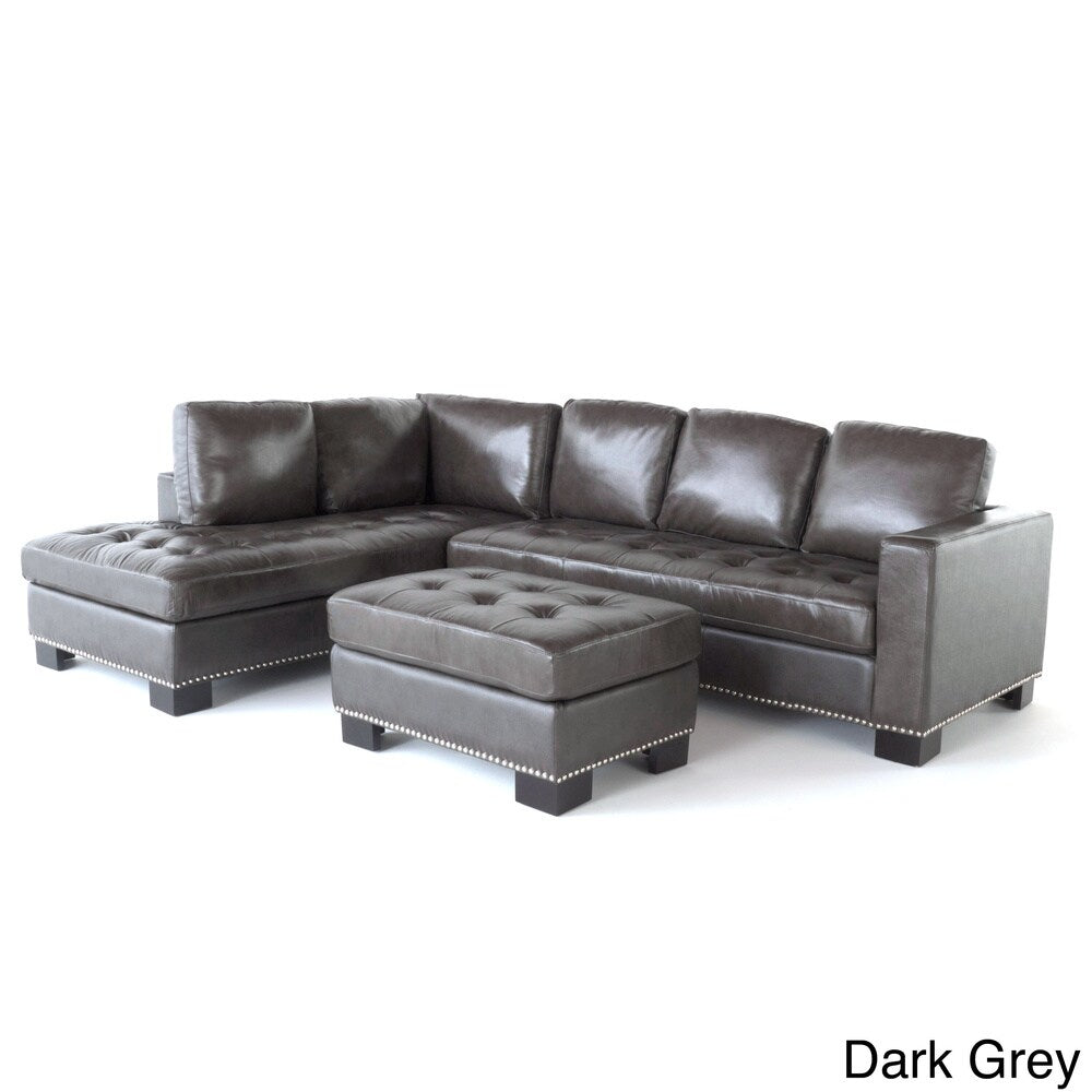 Lincoln Left Facing 3-piece Leather Sectional Sofa Set by Christopher Knight Home