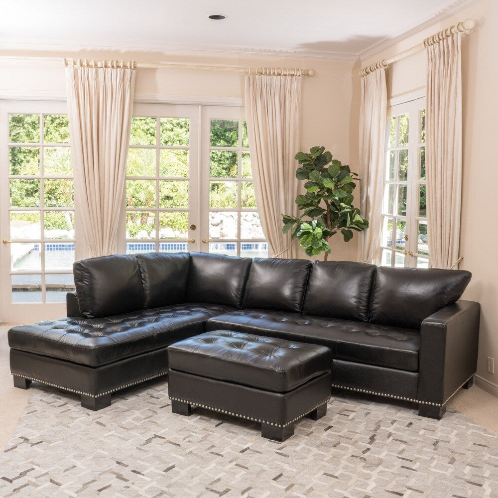 Lincoln Left Facing 3-piece Leather Sectional Sofa Set by Christopher Knight Home