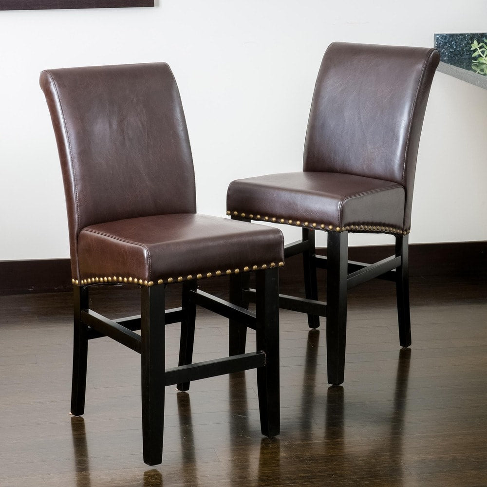 Lisette 41-inch Leather Counter Stool (Set of 2) by Christopher Knight Home