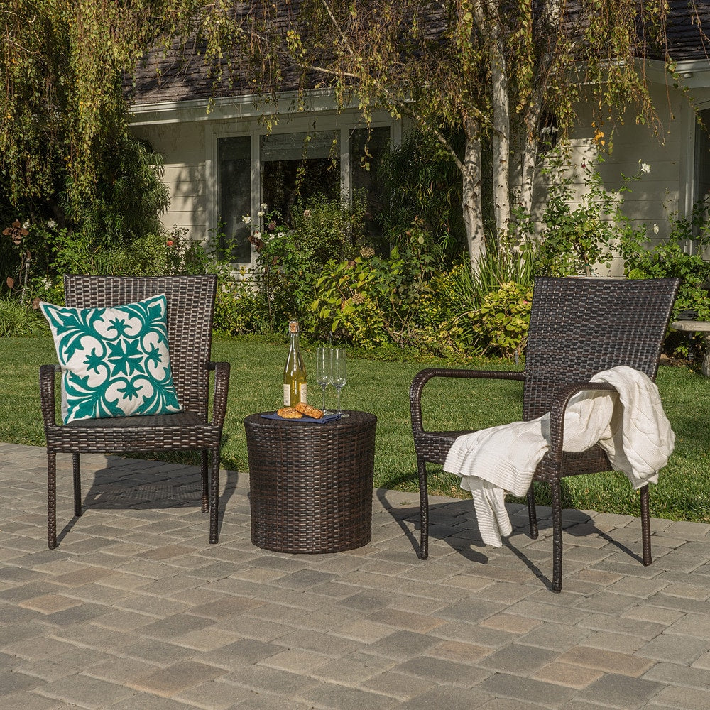 Christopher Knight Home Littleton Outdoor 3-Piece Wicker Stacking Chair Chat Set - N/A