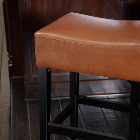 Lopez 27-inch Backless Hazelnut Leather Counterstools (Set of 2) by Christopher Knight Home