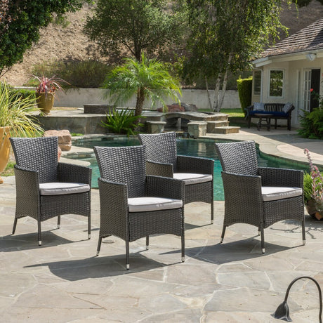Malta Outdoor Wicker Dining Chair with Cushions (Set of 4) by Christopher Knight Home