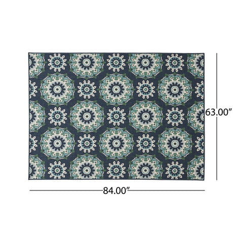 Marakesh Outdoor Medallion Area Rug, Navy and Green by Christopher Knight Home