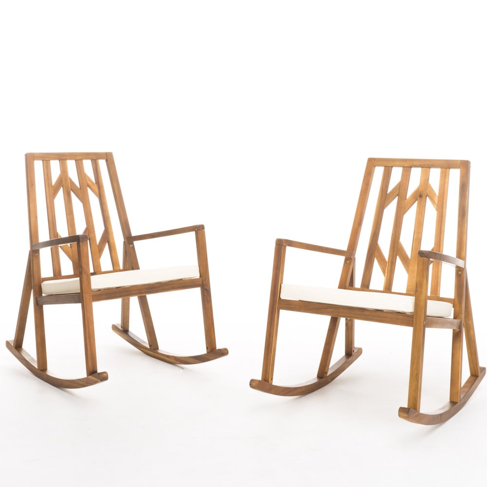 Nuna Outdoor Wood Rocking Chair with Cushion (Set of 2) by Christopher Knight Home - 37.75" L x 26.50" W x 41.25" H