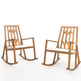 Nuna Outdoor Wood Rocking Chair with Cushion (Set of 2) by Christopher Knight Home - 37.75" L x 26.50" W x 41.25" H