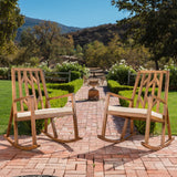 Nuna Outdoor Wood Rocking Chair with Cushion (Set of 2) by Christopher Knight Home - 37.75" L x 26.50" W x 41.25" H