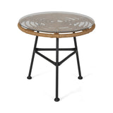 Orlando Outdoor Woven Faux Rattan Side Table with Glass Top by Christopher Knight Home