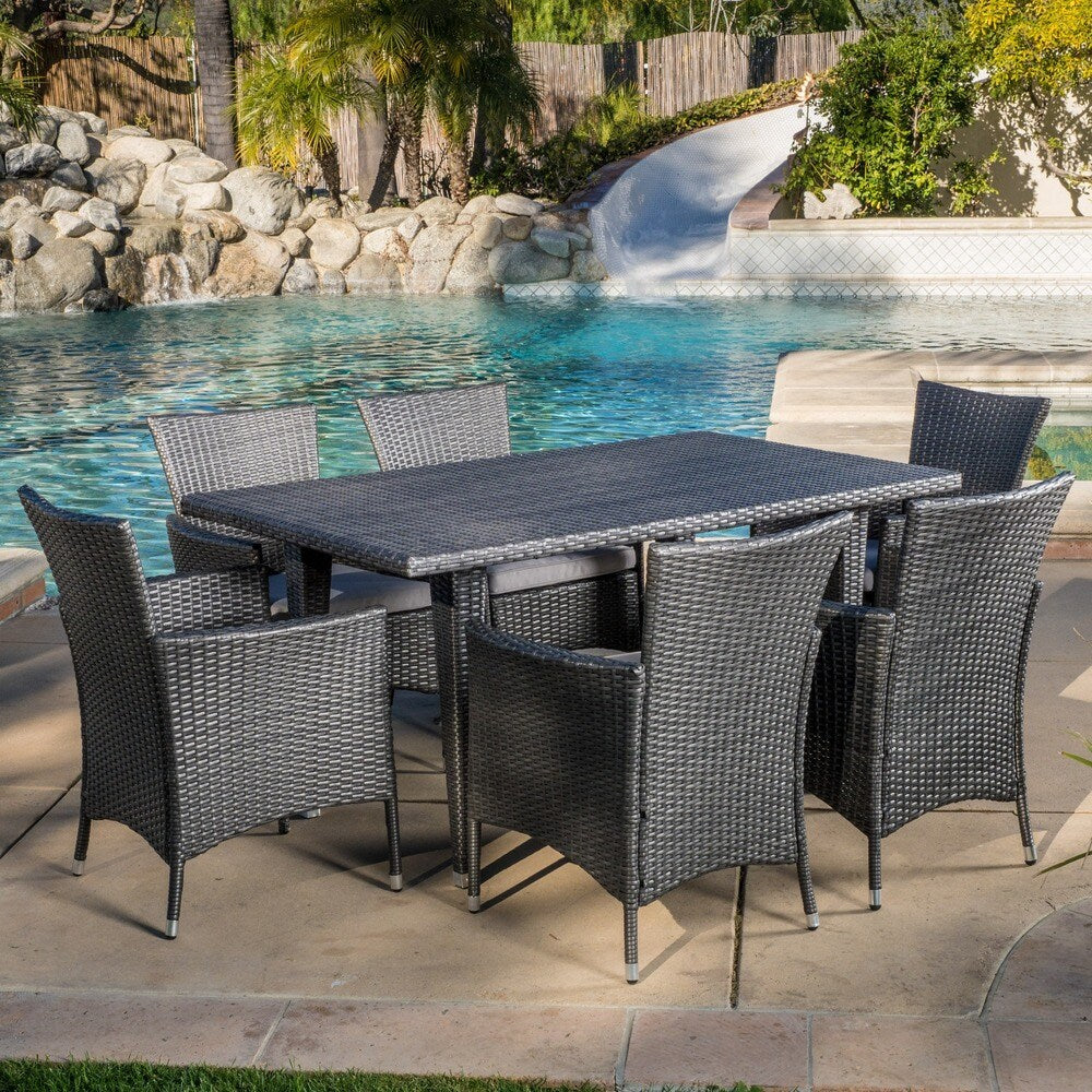 Outdoor Malta 7-piece PE Wicker Dining Set with Cushions by Christopher Knight Home