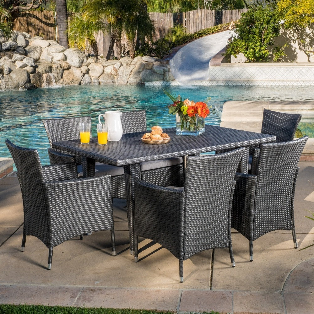 Outdoor Malta 7-piece PE Wicker Dining Set with Cushions by Christopher Knight Home