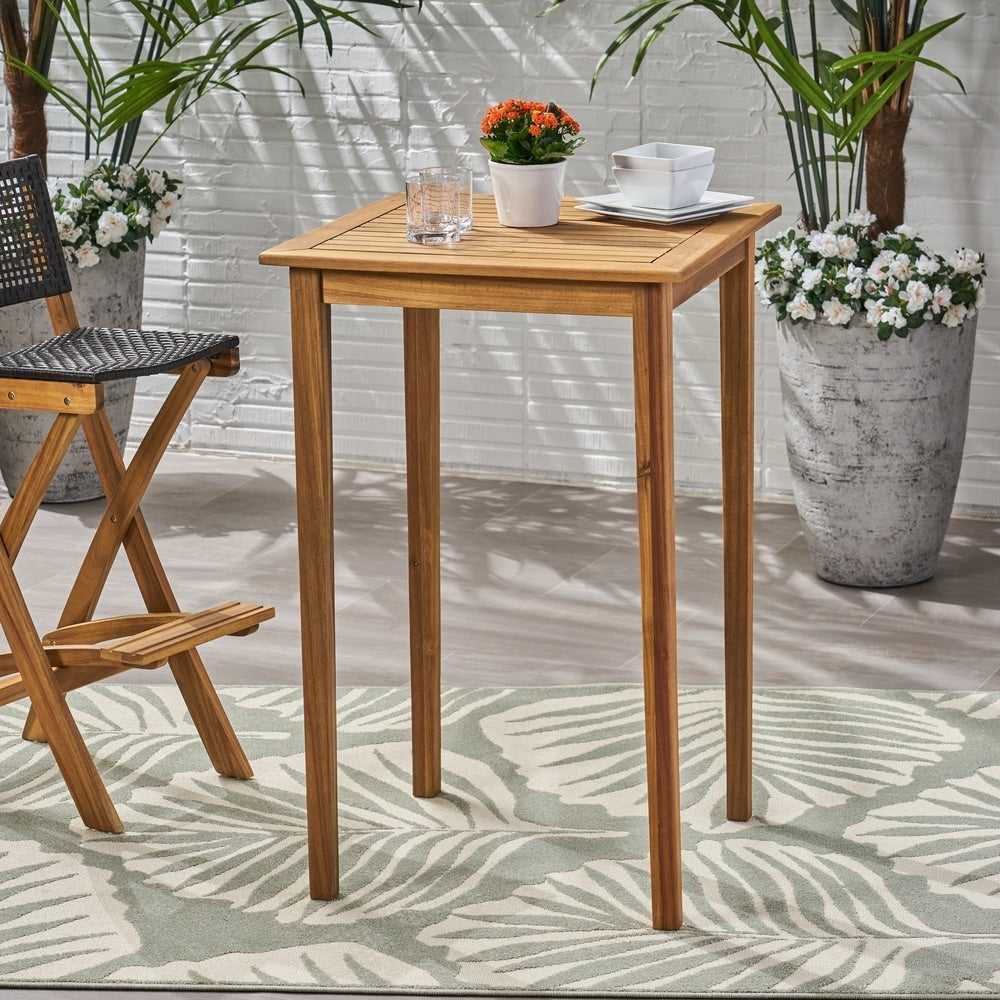 Polaris Outdoor Minimalist Square Acacia Wood Bar Table by Christopher Knight Home - 26.00" L x 26.00" W x 41.00" H