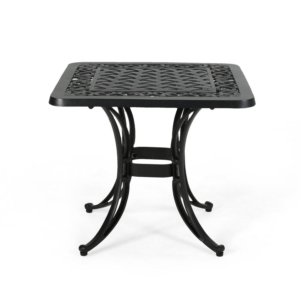 Sunshine Outdoor Cast Aluminum Side Table with Woven Floral Border by Christopher Knight Home