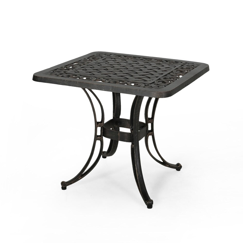 Sunshine Outdoor Cast Aluminum Side Table with Woven Floral Border by Christopher Knight Home