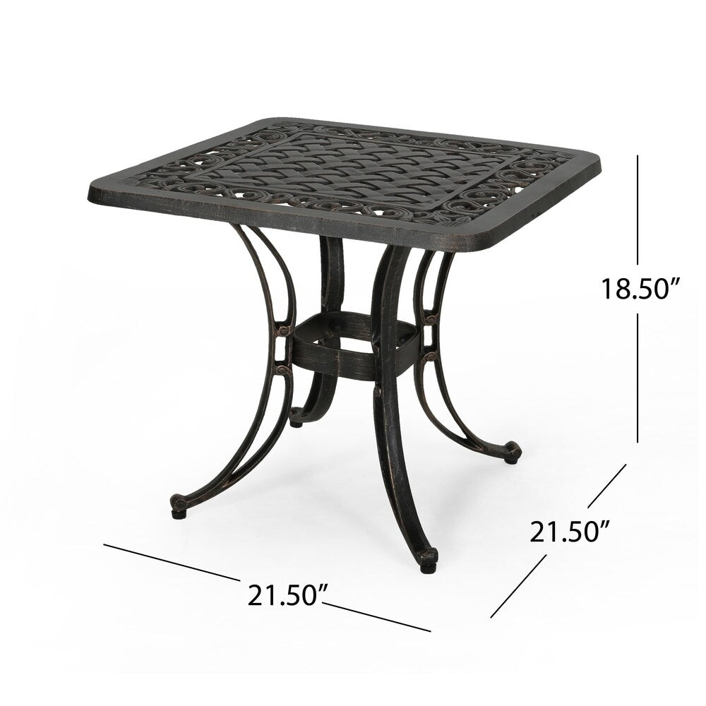 Sunshine Outdoor Cast Aluminum Side Table with Woven Floral Border by Christopher Knight Home