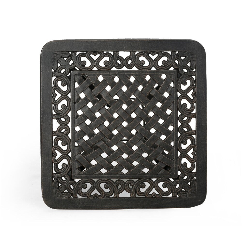 Sunshine Outdoor Cast Aluminum Side Table with Woven Floral Border by Christopher Knight Home