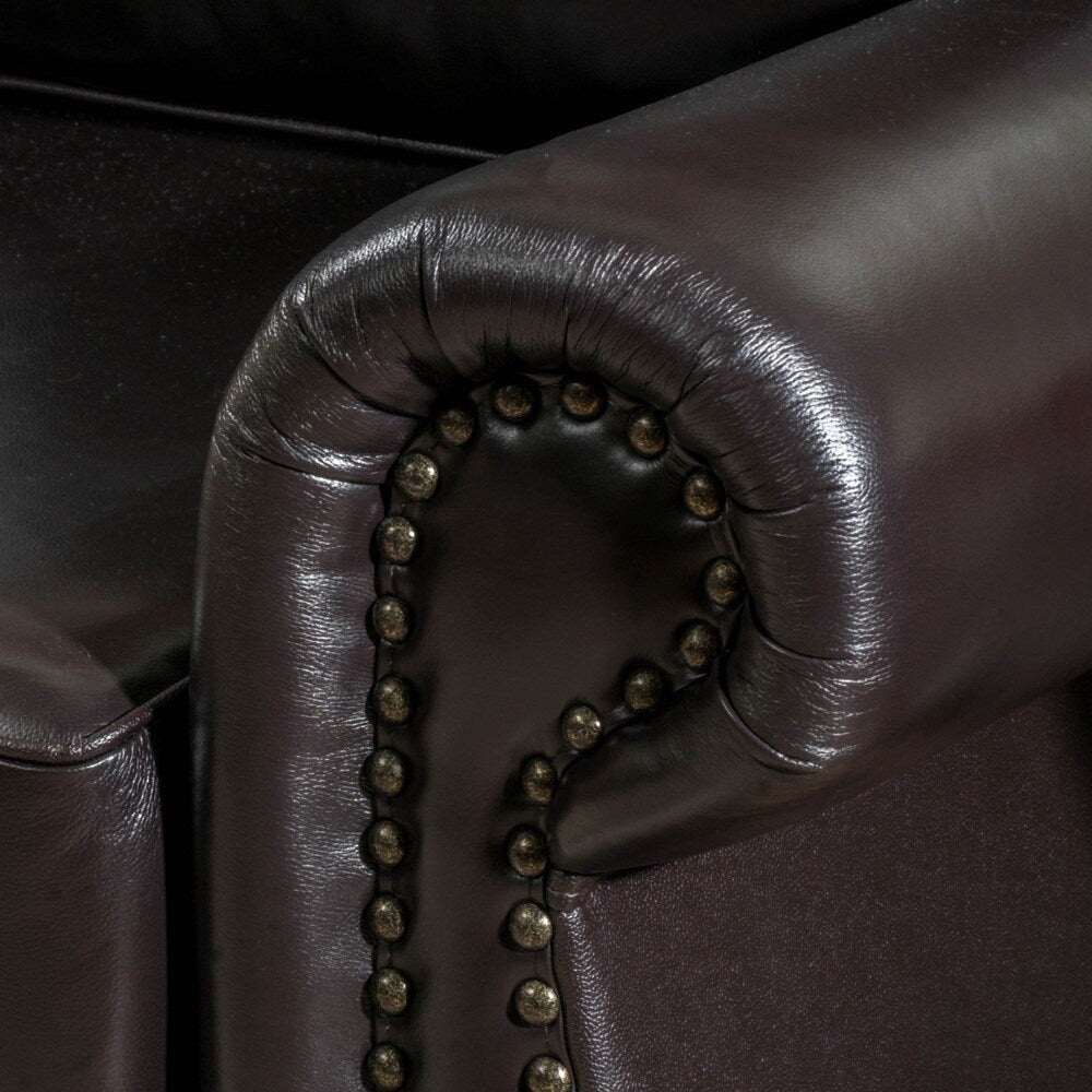 Taro 3-Seat Top Grain Leather Studded Sofa by Christopher Knight Home