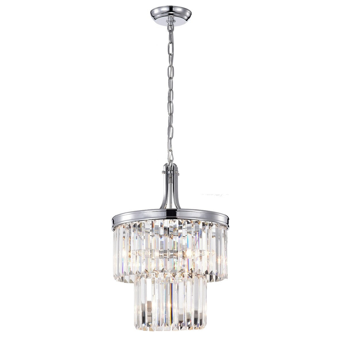 Chrome 4-Light Double Drum Pendant with Colonial Crystals