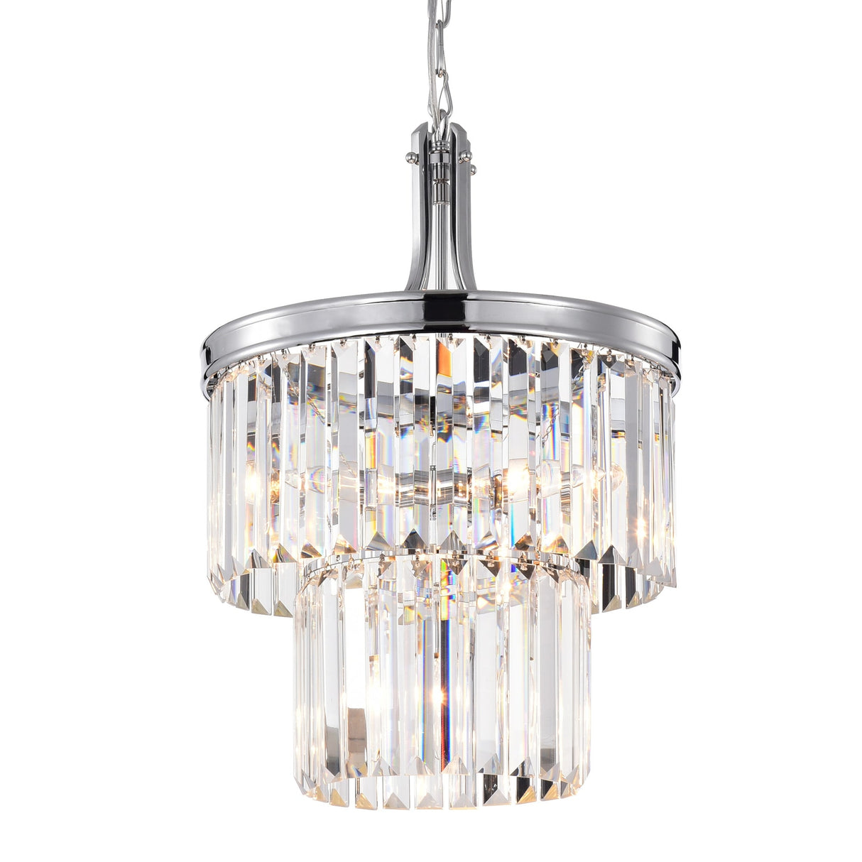 Chrome 4-Light Double Drum Pendant with Colonial Crystals