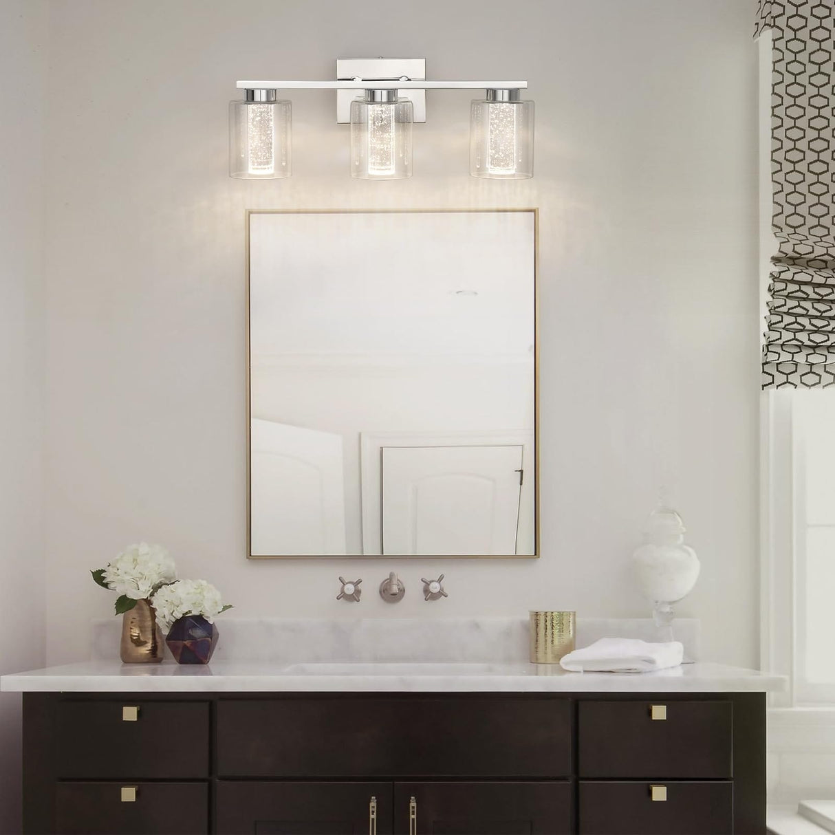 Chrome Bathroom Vanity Light with Crystal Bubble and Clear Glass