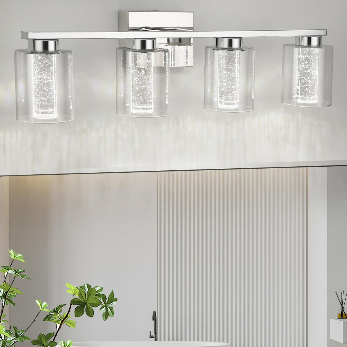 Chrome Bathroom Vanity Light with Crystal Bubble and Clear Glass