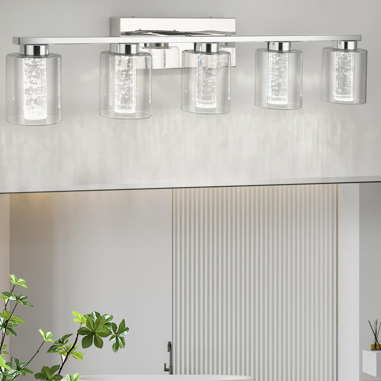 Chrome Bathroom Vanity Light with Crystal Bubble and Clear Glass