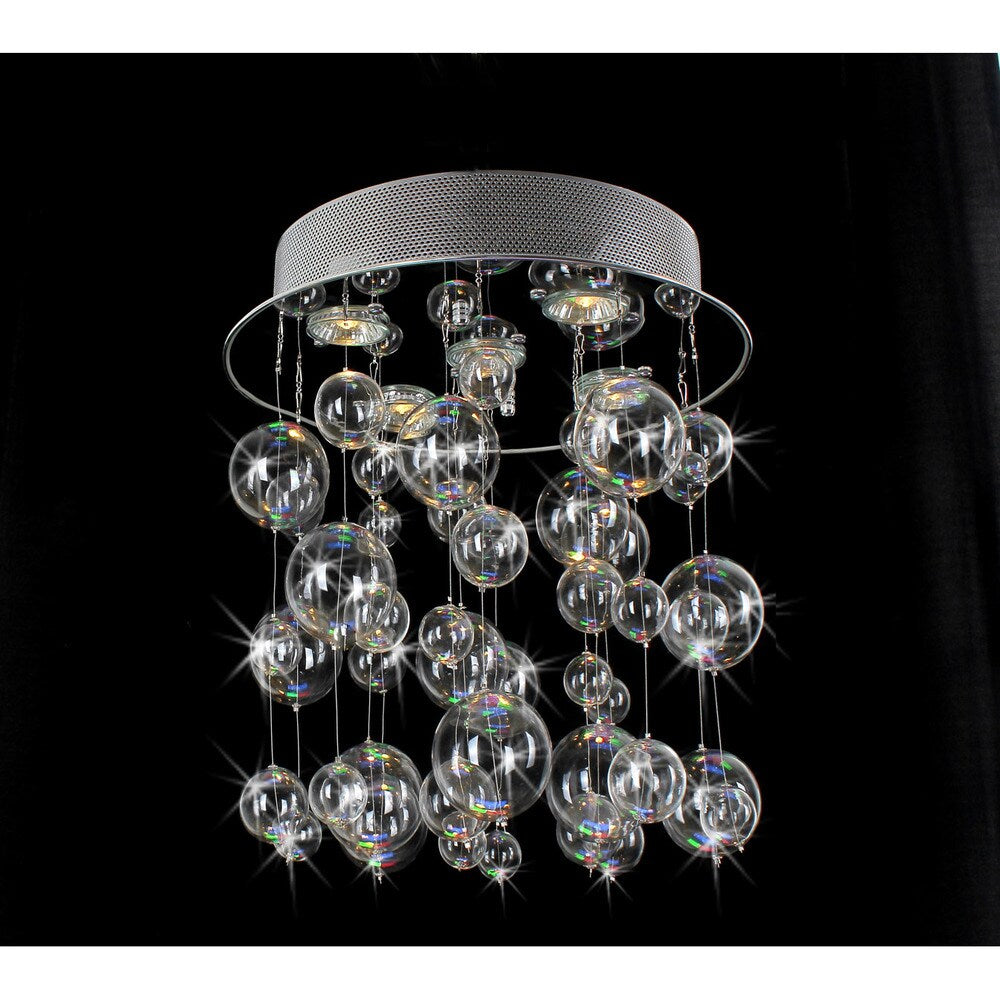 Chrome Ceiling Mount Chandelier with Hand Blown Bubble Glasses