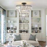 Chrome Crystal Chandeliers Modern Pendant Ceiling Light, 5-Tier Round Semi Flush Mount Chandelier Lighting for Living Room, Gold