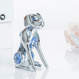 Chrome Plated Silver Dog with Blue Crystals by Matashi