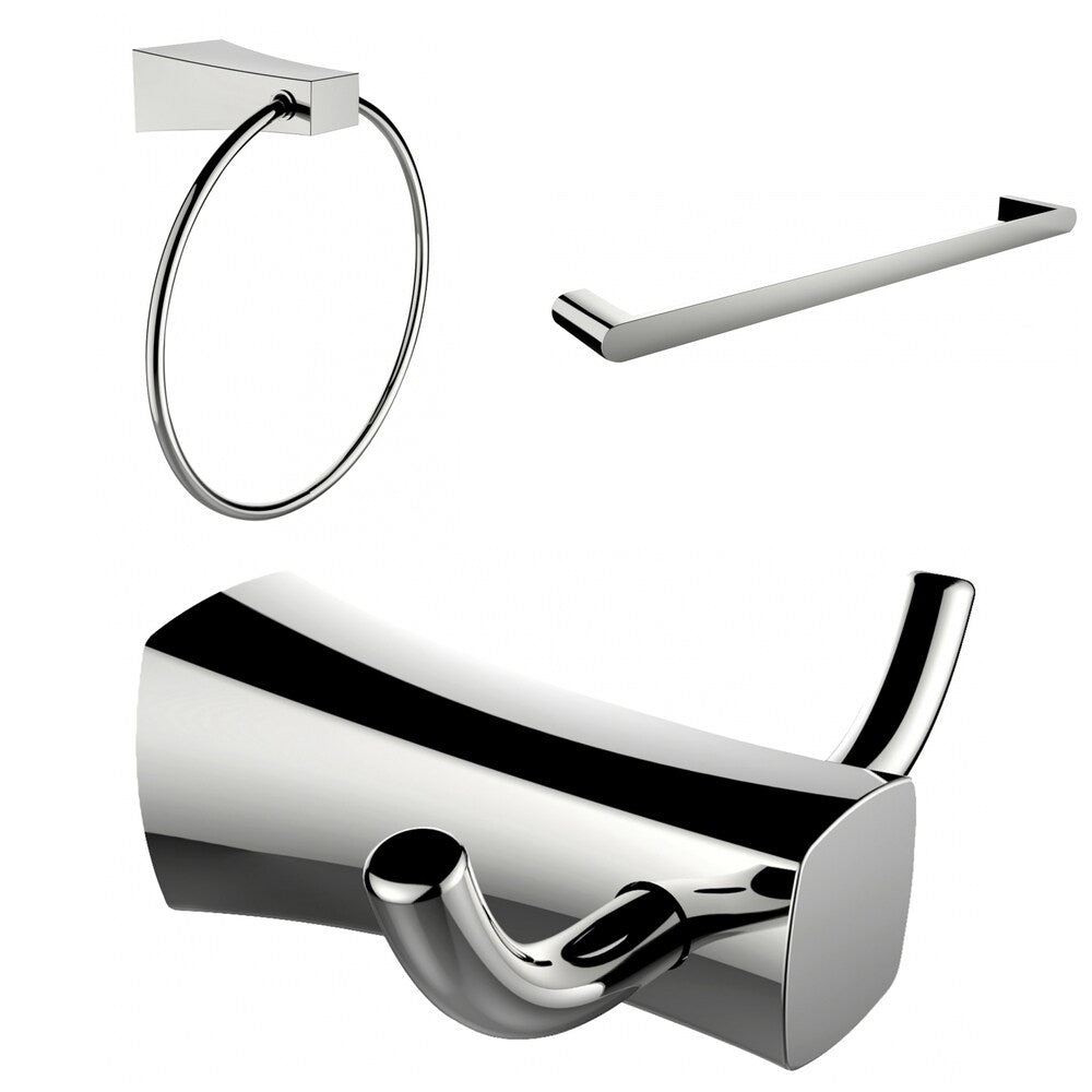 Chrome Plated Towel Ring, Double Robe Hook And Single Rod Towel Rack Accessory Set