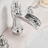 Chrome Waterfall 3 Holes Two Handles Bathroom Faucet