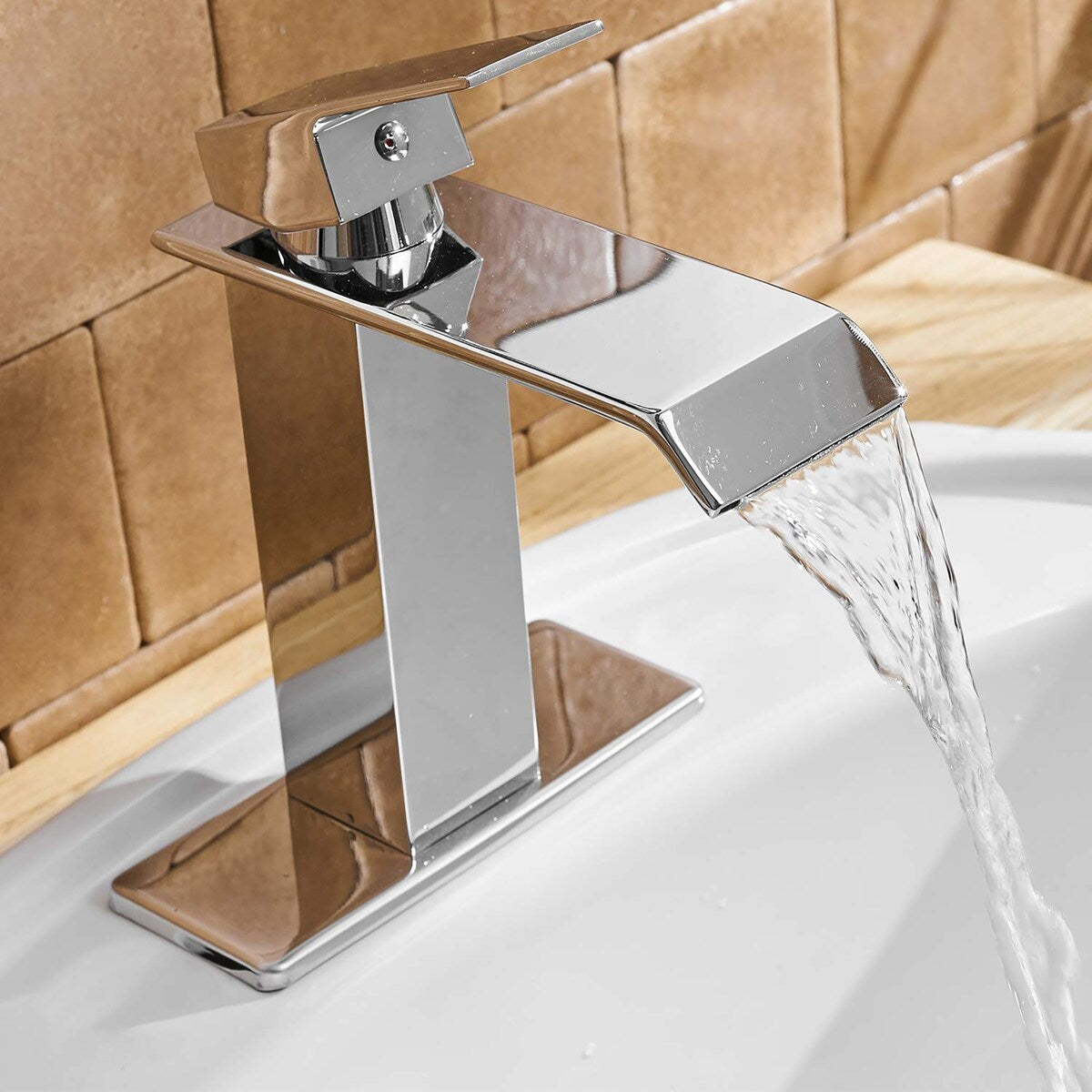 Chrome Waterfall Single Hole Bathroom Faucet