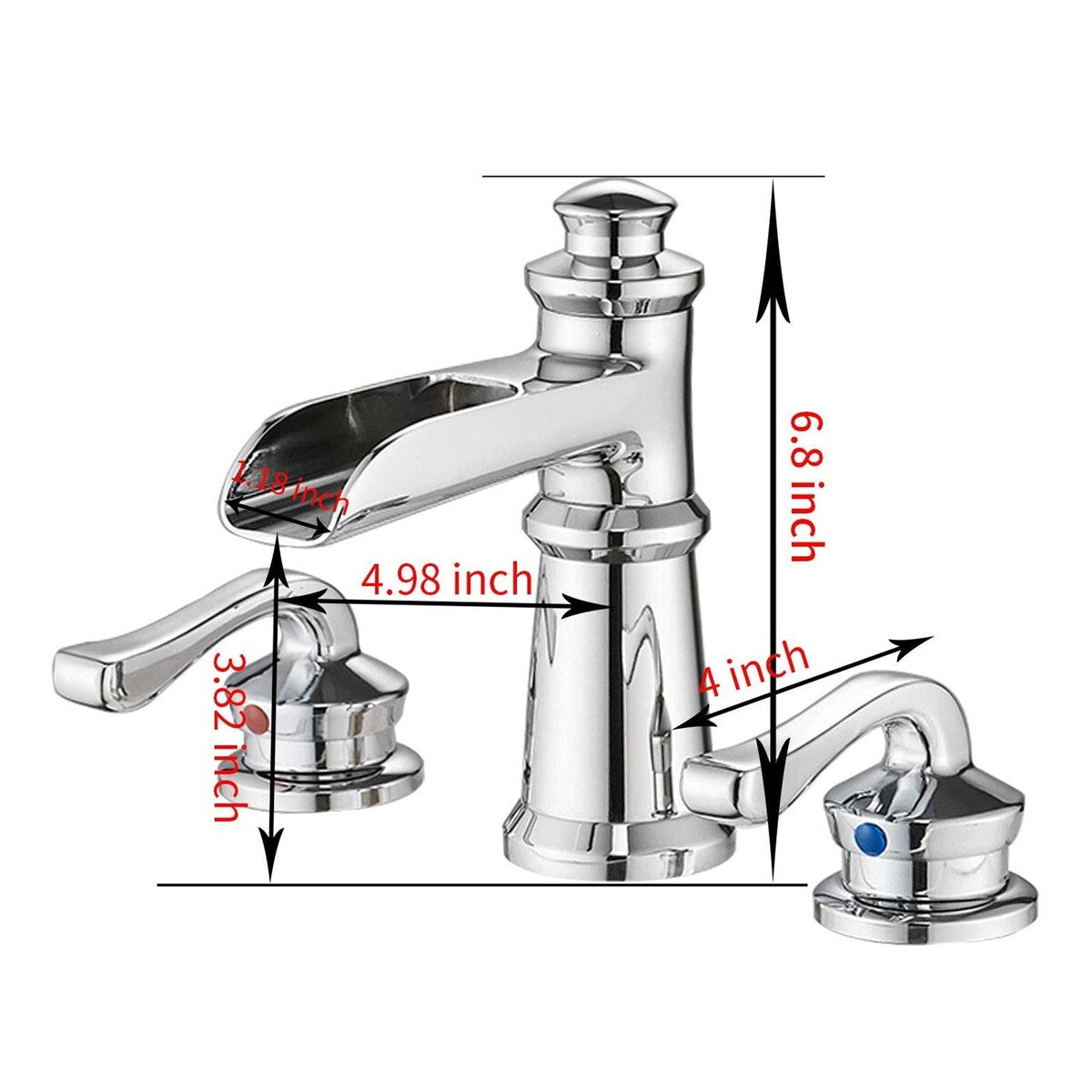 Chrome Waterfall Three Holes Two Handles Bathroom Faucet