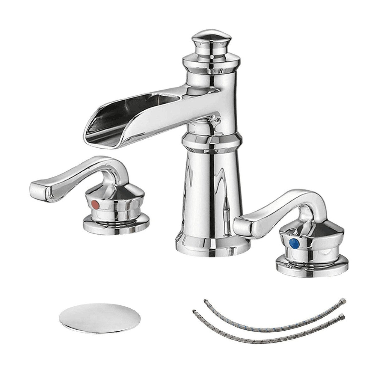 Chrome Waterfall Three Holes Two Handles Bathroom Faucet