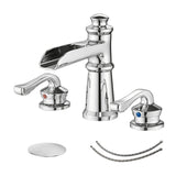 Chrome Waterfall Three Holes Two Handles Bathroom Faucet